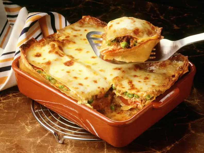 Lasagne mit Hackfleisch und Erbsen