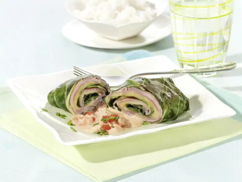 Mangoldrouladen mit Schinken und Käse