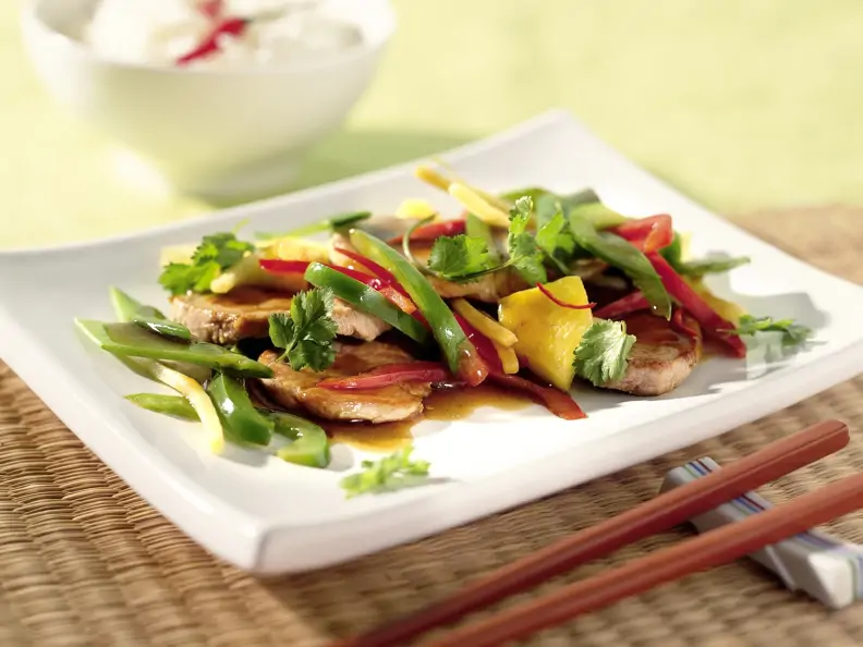 Asia-Pfanne mit Pute und zartem Wokgemüse