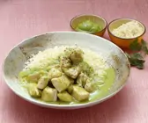 Hähnchenbrust mit Hirse und grünem Bohnenmus