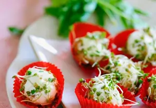 Frischkäsebällchen mit Rucola und Kresse