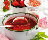 Marmelade aus Erdbeeren, Rhabarber mit Zitronenverbene