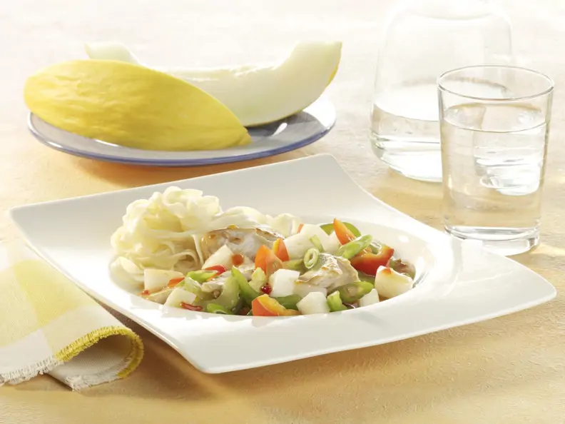 Hähnchen süß-sauer zu Tagliatelle