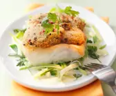 Fischfilet mit Nuss-Kräuterkruste und Lauchgemüse