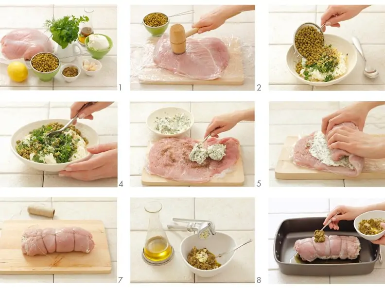 Gefüllte Putenroulade mit Erbsen und Frischkäse