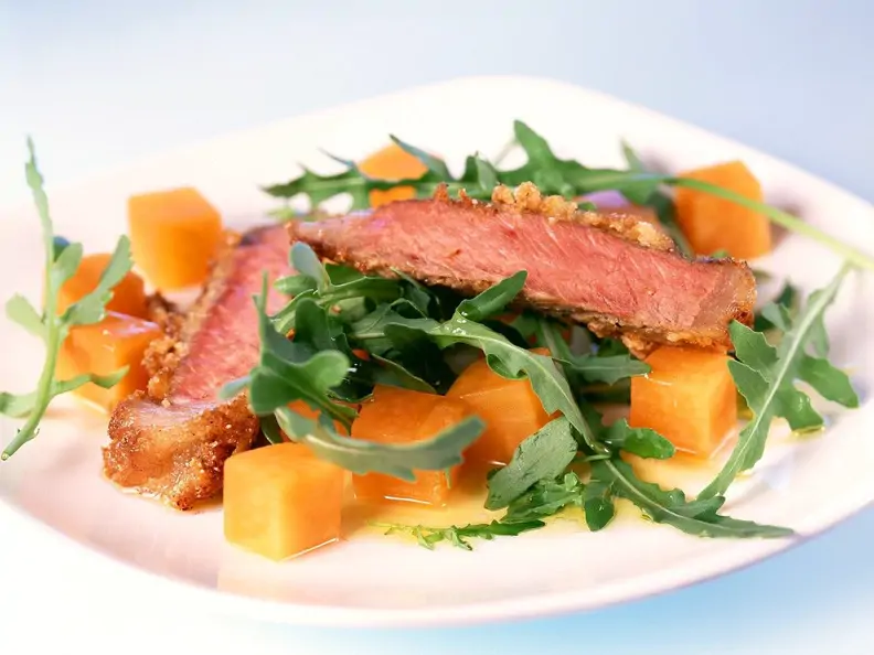 Entrecôte mit Kürbis und Rauke