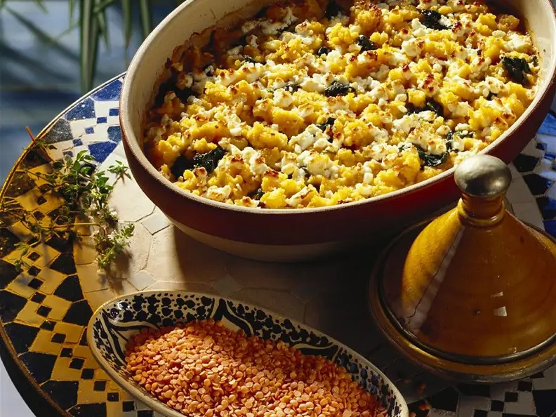 Linsen-Spinatgratin