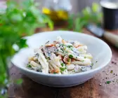 Nudeln mit Speck und Pilzen
