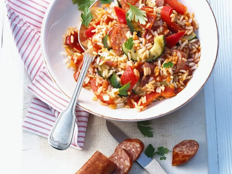 Paprika-Reis mit Wurst