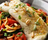 Fischfilet mit Nudeln und Tomaten