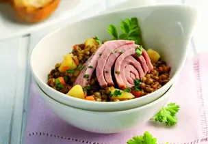 Linsen mit Kartoffeln und Thunfisch