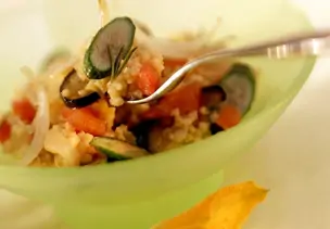 Hirserisotto mit Auberginen und Zucchini