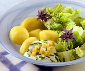 Kartoffeln mit Blattsalat und Joghurtsauce
