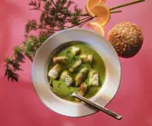 Erbsensuppe mit Steinbutt
