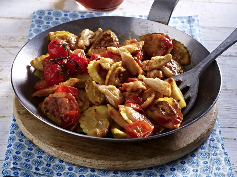 Hähnchengeschnetzeltes mit Pfannen Pasta