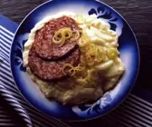Gebratene Blutwurst mit Apfel-Kartoffelpüree