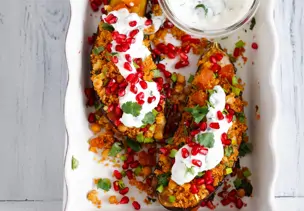 Gefüllte Auberginen mit Couscous und Aprikosen