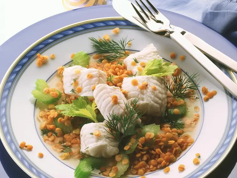 Linsen-Selleriesalat mit Kabeljau