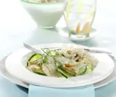 Hähnchengeschnetzeltes mit Gurke und Champignons