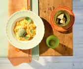 Kürbisrisotto mit Basilikum-Eis