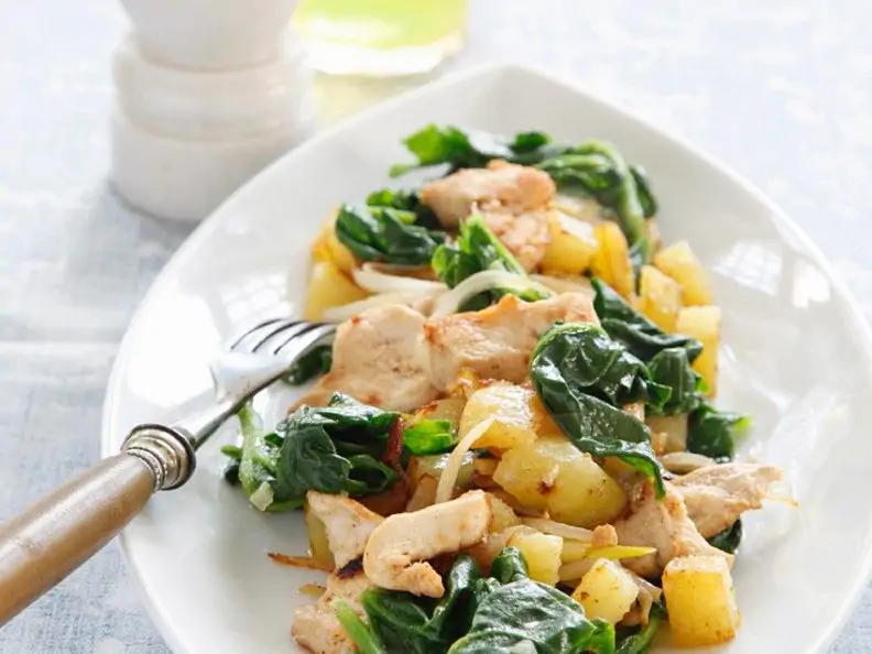 Hähnchen-Kartoffel-Spinat-Pfanne