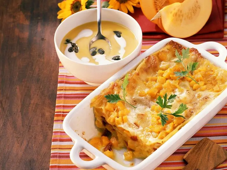 Kürbislasagne mit getrockneten Tomaten