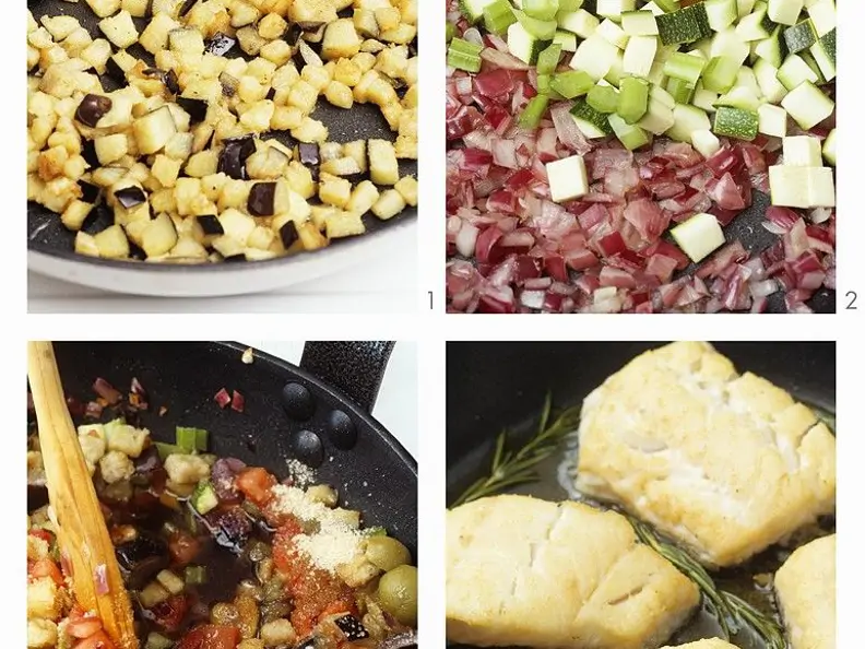 Kabeljau mit Caponata zubereiten (Italien)