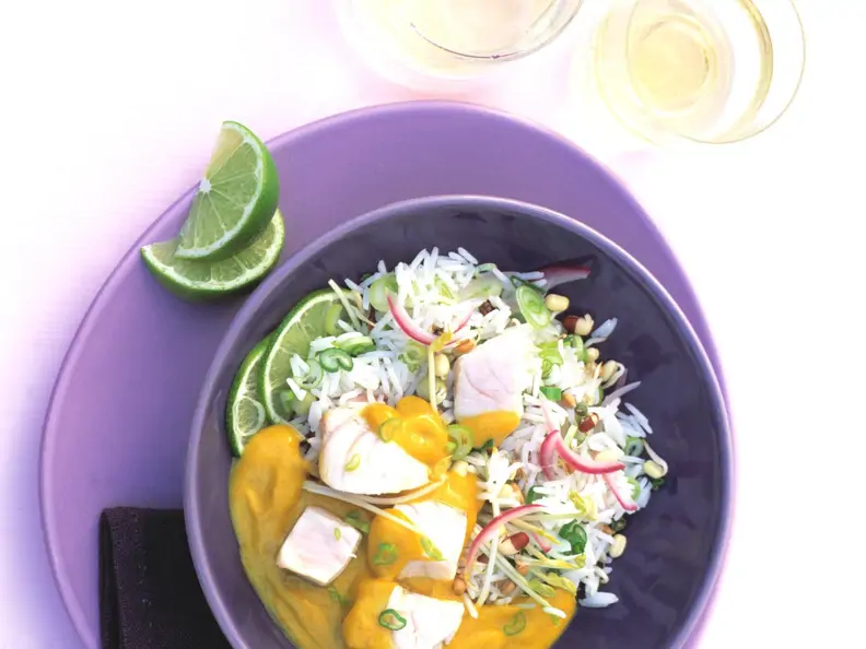 Fischcurry mit Limetten und Basmatireis