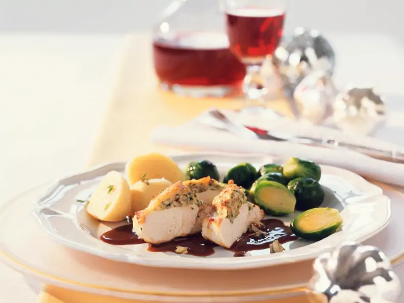 Perlhuhn mit Champignons und Balsamicosauce