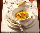 Kürbis-Risotto mit frittiertem Salbei