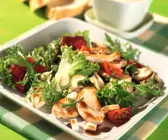 Blattsalat mit Hähnchenbrustfilet und Senf-Joghurt-Dressing