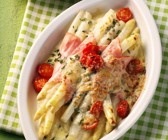 Überbackene Spargel-Schinken-Rollen