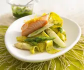 Wildlachs auf Spargel mit Nudeln