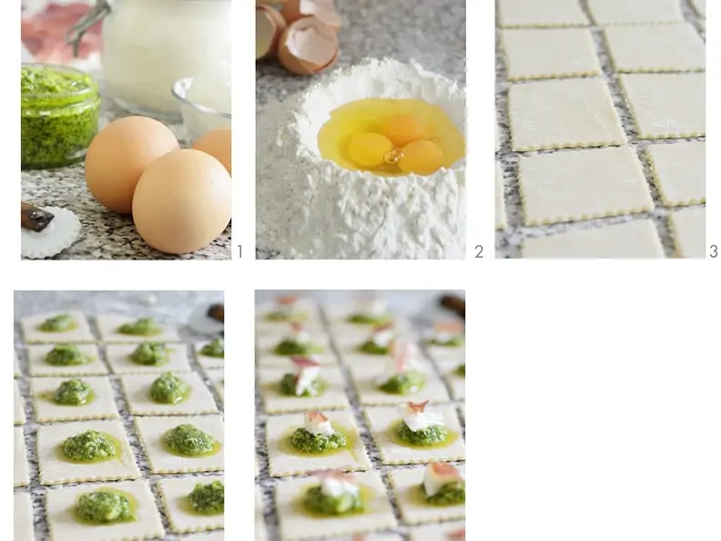 Selbstgemachte Ravioli mit Ricotta-Pesto-Füllung
