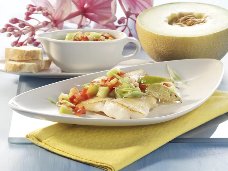 Zander mit Paprika-Melonen-Salsa