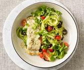 Zucchininudeln mit Kabeljau vom Blech