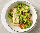 Zucchininudeln mit Kabeljau vom Blech