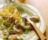 Hähnchengeschnetzeltes in Gorgonzolacreme mit Nudeln