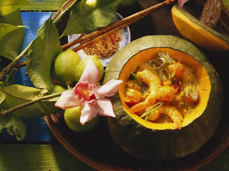Kürbissuppe mit Scampi