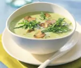 Erbsen-Champignon-Cremesuppe mit Rucola