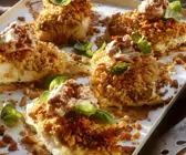 Kabeljau mit Nusshaube und Tomatendip