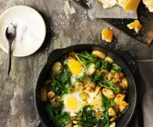 Bratkartoffeln mit Spinat und Pilzen