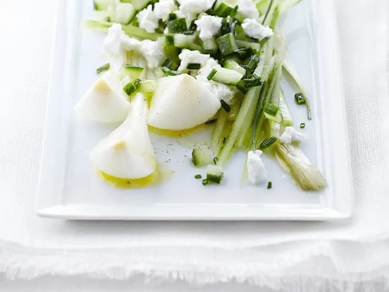 Gurken-Frühlingszwiebelsalat mit Schafskäse
