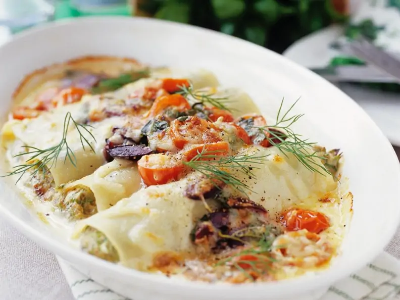 Ricotta-Krabben-Nudelröllchen
