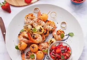 Shrimps-Spieße mit Melone