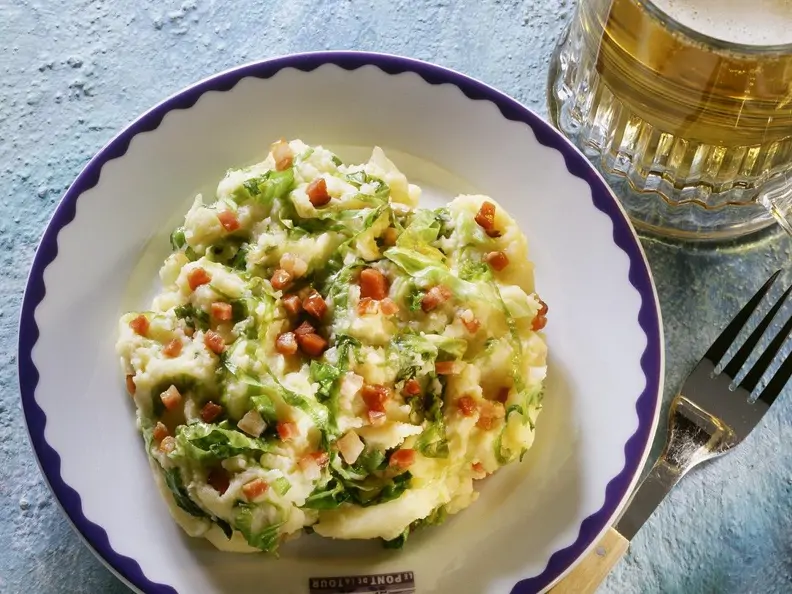 Kartoffel-Endivien-Stampf mit Speck