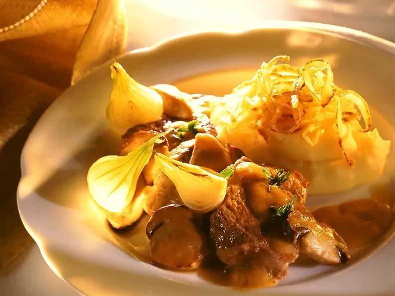 Steaks mit Pilzsauce und Püree