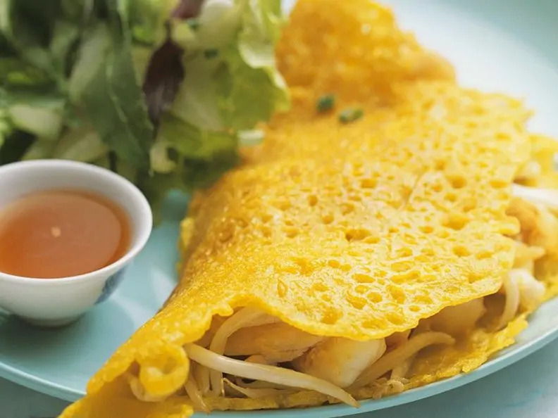 Reispfannkuchen mit Hähnchen