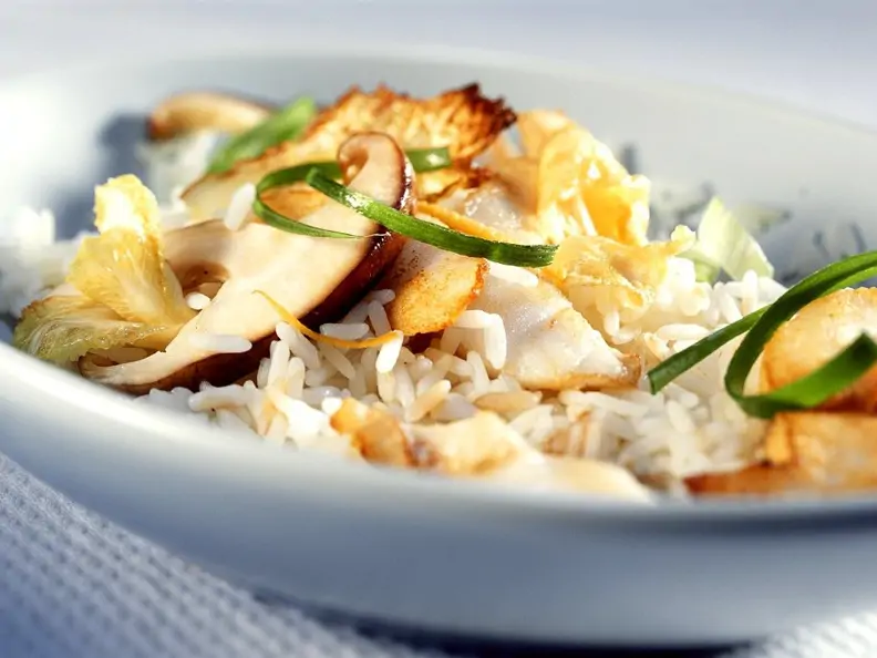 Reis mit Fisch und Shiitake