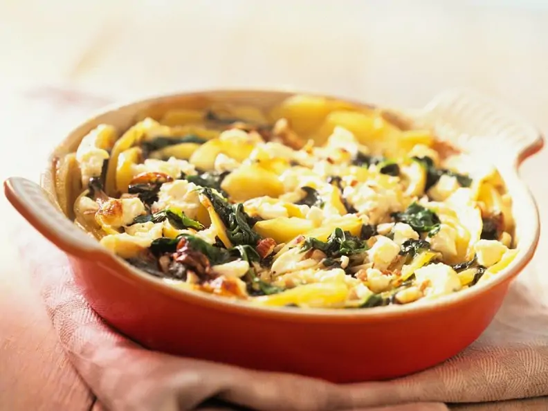 Kartoffelgratin mit Spinat